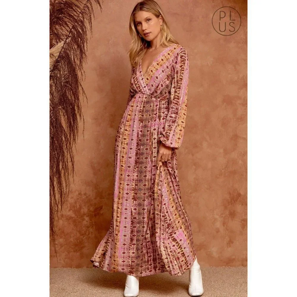 Andree By Unit Fun Woven Printed Maxi Dress Western Boho Bohemian New S-L D10321